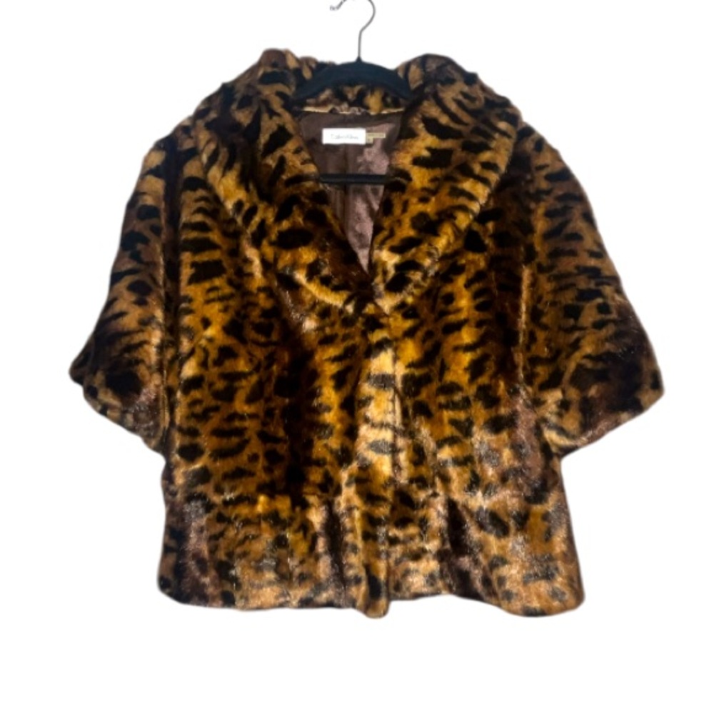 Calvin Klein Leopard Faux Fur Cape Jacket Y2K Cottagecore Boho Small NWT